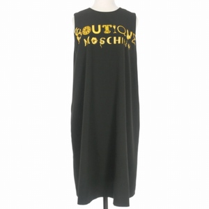 モスキーノ MOSCHINO BOUTIQUE ロゴプリント ノースリーブワンピース ドレス 38 ブラック 黒 KD5241117 国内正規 レディース