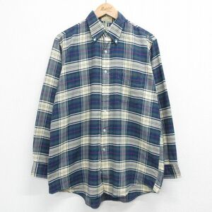 XL/古着 エルエルビーン LLBEAN 長袖 ブランド シャツ メンズ 80s オックスフォード ボタンダウン 緑他 グリーン チェック spe 23aug22 2OF