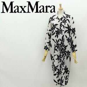 白タグ◆MaxMara マックスマーラ フラワー 花柄 シルク100％ ドレス ワンピース グレー×ブラック 42