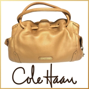 【美品】COLEHAAN(コールハーン) レザー ハンドバッグ ゴールド