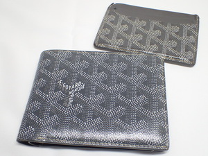 1196[T]GOYARD ゴヤール 二つ折り コンパクト 財布 札入れ カードケース ２点セット グレー×イエロー