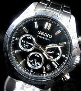 ■【稼働品】 SEIKO セイコー 8T63-00D0 QZ クォーツ スピリット クロノグラフ 黒文字盤 デイト ラウンド メンズ 腕時計 腕回り約18㎝