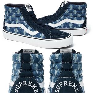 【新品 青 US8.5 26.5cm Supreme Vans Hole Punch Denim Sk8-Hi Pro】 シュプリーム デニム スケハイ authentic era old skool syndicate