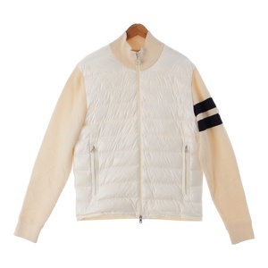 モンクレール 21年 Cardigan Tricot ウール ロゴワッペン 袖ライン ブルゾン ホワイト XL【中古】