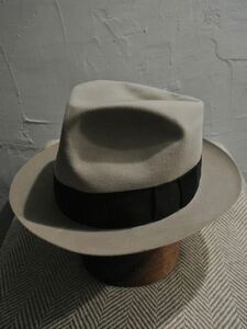 30s Vintage stetson Zephyr 3/8 59cm ヴィンテージ ステットソン ゼファー アンティーク フェドラハット ライトグレー ブラック 40s