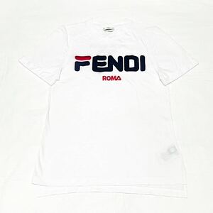 【高級】2018AW FENDI×FILA フェンディ×フィラ コラボ MANIA マニア フェンディマニア Tシャツ 半袖 ホワイト 胸ロゴ イタリア製 希少