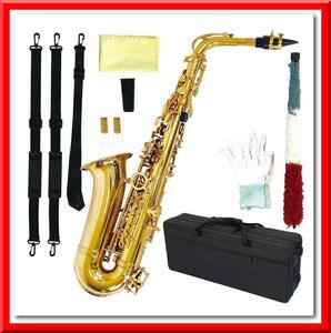 【新品即決】アルトサックス 初心者 入門セット E Saxophone ゴールドラッカー ケース付き