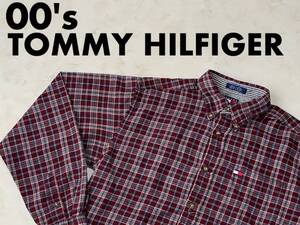 ☆送料無料☆ TOMMY HILFIGER トミーヒルフィガー USA直輸入 古着 00’s チェック 胸ポケット付き ボタンダウン ネルシャツ ジュニア L