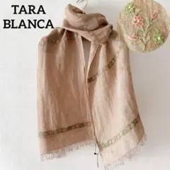 TARA BLANCA ターラブラン　リネンスカーフ　花柄刺繍 フリンジ付