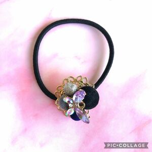 ☆蝶々とブラックビーズのヘアゴム☆ ハンドメイド アクセサリー パーティー 結婚式 二次会 普段使い 髪ゴム バタフライ 黒