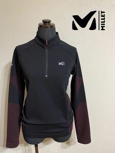 【未使用品】 MILLET ミレー アウトドア レディース ハーフジップ プルオーバー 登山 インナー ウェア トップス サイズ90 (S) 長袖 黒 赤