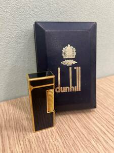 #2948 Dunhill ガスライター ローラー式 黒 ブラック ゴールド 喫煙具 喫煙グッズ ブランドライター 箱付き ダンヒル 火花未確認