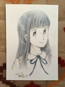 手書きイラスト　女の子　★セーラー服の少女　NO .73 ★鉛筆　色鉛筆　ボールペン　★画用紙　★サイズ16.5×11.5㎝　★新品