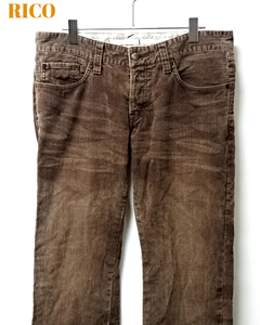 M【RICO Corduroy Bootcut Pants 06-8C-1533 Brown JAPAN 裾Zip RICO リコ コーデュロイパンツ ブーツカット 裾ジップ 日本製 ブラウン】