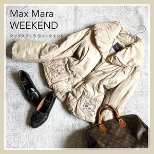 【WEEKEND Max Mara】ウィークエンドマックスマーラ ダウンジャケット ショールカラー クロスステッチ刺繍 40サイズ グレージュ