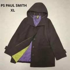 PS PAUL SMITH フーデッドコート 比翼 ウール ブラウン XL