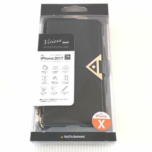 【未開封】 大人気 viviana SNAP CASE iPhone X 対応 ブラックカラー ケース 手帳型 スマホ カバー ブックタイプケース 黒 ラスタバナナ