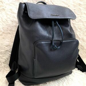 【美品 A4可】COACH コーチ メンズ リュックサック バッグパック ビジネス ネイビー 紺色 レザー 本革 メッシュ ロゴ金具 通勤 通学 大容量