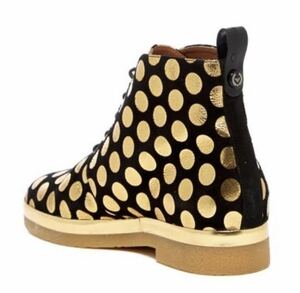 Emporio Armani Black Gold Spot Leather Ankle Boots ブラックゴールドスポットレザーアンクルブーツ サイズ37