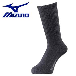 2足セット 25.26.27cm ミズノ MIZUNO 【発熱素材】ブレスサーモ消臭ソックス 靴下 (レギュラー丈/テーパー設計) チャコール杢 メンズ