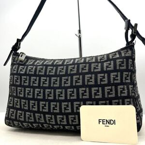 3235【美品】FENDI フェンディ ハンドバッグ ミニ アクセサリーポーチ 手提げ ズッキーノ シルバー金具 ロゴ刻印 キャンバス レザー 本革