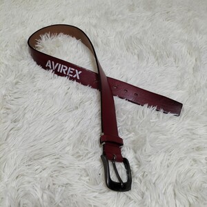 ★AVIREX レザー ベルト ボルドー バーガンディ 真紅 赤系 カット可 サイズフリー 32相当 アヴィレックス ブランド古着 USED