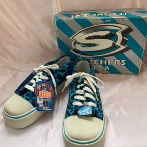 スケッチャーズ　子供用　スニーカー　21.5ｃｍ　SKECHERS　ヒョウ柄　ブルー　アニマル　厚底　キッズ　ＵＳＡ　海外並行輸入　靴