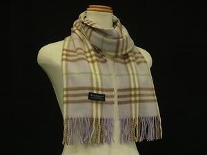 1円 ■極美品■ BURBERRY バーバリー ノバチェック カシミヤ100％ フリンジ マフラー ストール ショール 防寒具 ライトパープル系 FD2211