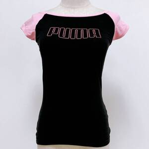 S527 ★美品★ PUMA プーマ レディース Tシャツ 半袖 人気 XS 黒 万能 シンプル スポーティチックスタイル ピンク ロゴプリント