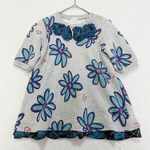 良品★hakka baby／ハッカベビー★花柄 ワンピース 90 スウェット素材