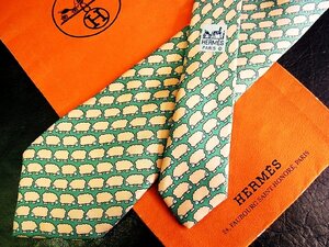 ★並品★4R01808【HERMES】エルメス「羊 ヒツジ 動物 柄」ネクタイ