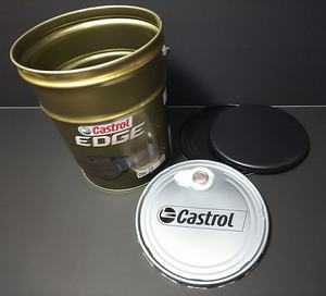 未使用！ カストロール エッジ ペール缶 イス 椅子 Castrol EDGE オイル缶 クッション 蓋付き 収納 小物入れ 