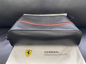 1円～ 中古 美品 FERRARI フェラーリ RACING DAYS 2023 レーシングデイズ シューズケース レザー ブラック/レッド 靴 鞄 ハンドバッグ