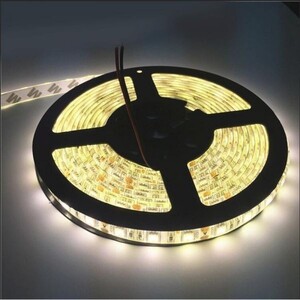 LEDテープライト 電球色 12V 5M 5050SMD 白ベース 300連 防水 切断可 両面テープ付 正面発光 LEDテープ DD77