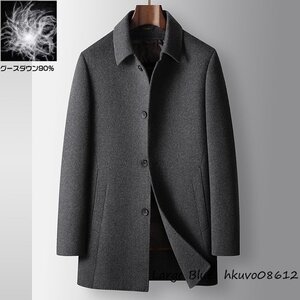 18万◆最上級 ビジネスコート メンズコート 高級ウール 紳士スーツ セレブ*WOOL ダウンジャケット ダウンコート ロングコート グレー L