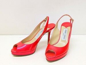 S280-N29-4669 JIMMY CHOO ジミーチュウ エナメル サンダル ピンク ピンヒール レディース サイズ35 現状品2