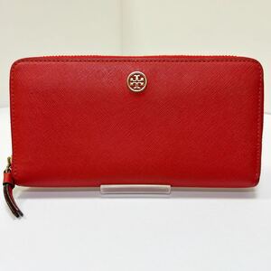 ◆TORY BURCH トリーバーチ　ロビンソン　45254 640　長財布◆　ラウンドジップ　ダブルT　本革　小銭入れ有　レッド 【USED】 0320