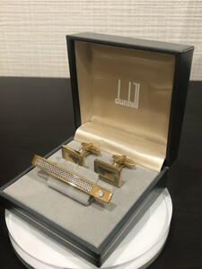 ■【YS-1】 ダンヒル dunhill ■ カフス タイピン セット ■ ゴールド系 × シルバー系 ■ ケース付き 【同梱可能商品】K■