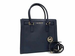 1円 ■美品■ MICHAEL KORS マイケルコース レザー 2WAY ハンドバッグ ショルダー トート 肩掛け レディース ネイビー系 BG9270