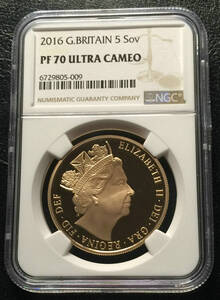 イギリス 2016年 5ポンド 金貨 James Butler せっけい 発行575枚 NGC PF70UC 最高鑑定