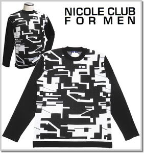 ニコルクラブフォーメン NICOLE CLUB FOR MEN ジオメトリックジャガードクルーネックニット 4564-6008-48(L) セーター