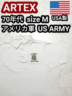 70s USA製 米軍 USARMY ミリタリーTシャツ 半袖ポロシャツ 白 M