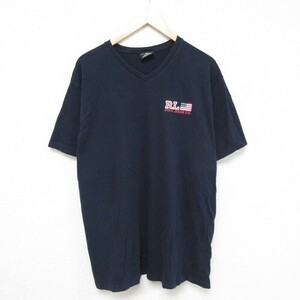 XL/古着 ラルフローレン Ralph Lauren ポロジーンズ 半袖 ブランド Tシャツ メンズ ワンポイントロゴ コットン Vネック 濃紺 ネイビー 24ju