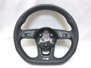 美品!フラットボトム! パドル付! A6 C7 アウディ 純正 革 ステアリング ハンドル スイッチ8WD419091 A3 8V A4 8W A5管理番号（W-5990）