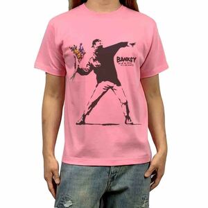 新品 ビッグ プリント BANKSY バンクシー 花束 投げ Flower Thrower ピンク Tシャツ S M L XL オーバーサイズ XXL~5XL ロンT パーカー 対応