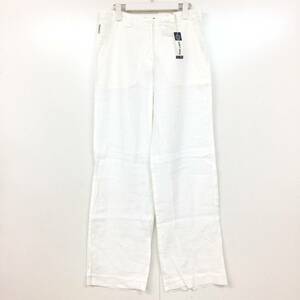 88 未使用 ARMANI JEANS アルマーニ ジーンズ イタリア製 リネンパンツ ロング 麻100％ ピュアリネン ECO WASH レディース 42 ホワイト