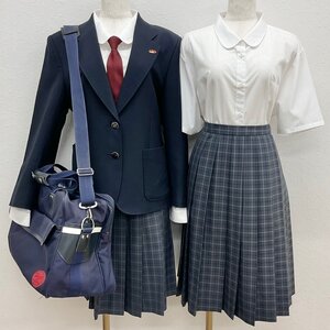 U453/S1070(中古/箱)兵庫県 宝塚高校 女子制服7点 /大きめ/校章付/18/25/W72程度/ブレザー/ブラウス/夏冬スカート/ネクタイ/鞄/卒業生品/