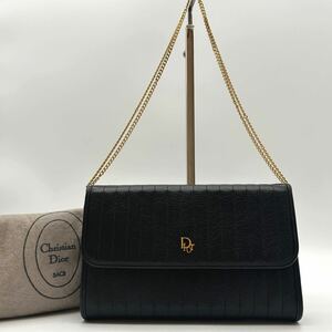 使用感少 極美品 希少 Christian Dior クリスチャンディオール レザー シボ革 チェーン ショルダーバッグ 2way クラッチバッグ ロゴ