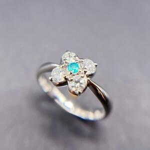 Paraiba パライバトルマリン リング【日曜日 夜終了】Pt900 天然トルマリン D0.5ct Tourmaline Ring ダイヤモンド プラチナ 指輪