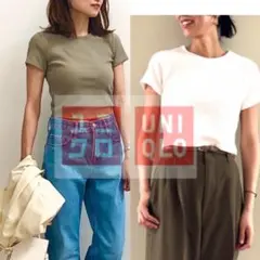 【セット】ユニクロ　UNIQLO リブクロップドT（半袖）　白　グレー　Lサイズ